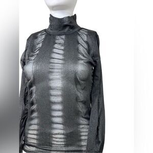 NU Long sleeve Mock Neck Sheer Top Black Size Small